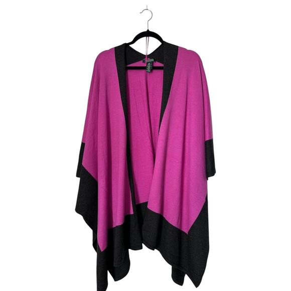 Lauren Ralph Lauren Sweater XL Purple Black Colorblock Knit Poncho Cape Shawl - Picture 1 of 8